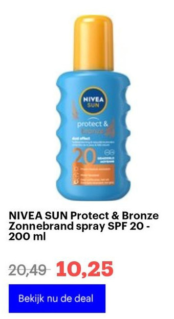 Bol.com NIVEA SUN Protect & Bronze Zonnebrand spray SPF 20 - 200 ml aanbieding