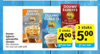 Albert Heijn Douwe Egberts oploskoffie doosjes 3 stuks aanbieding