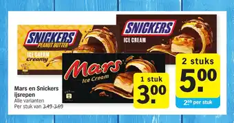 Albert Heijn Mars en Snickers ijsrepen 2 stuks aanbieding