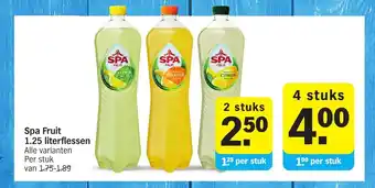 Albert Heijn Spa Fruit 1.25 literflessen 4 stuks aanbieding