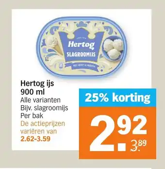 Albert Heijn Hertog ijs 900 ml aanbieding