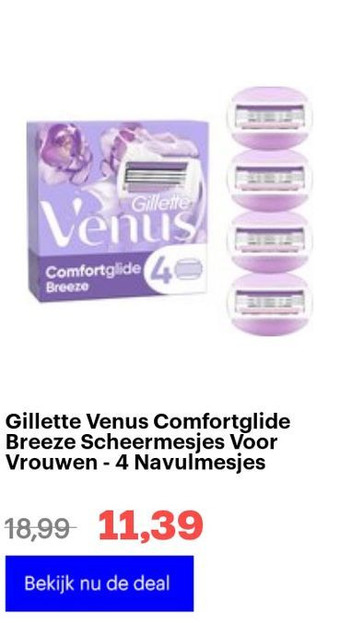 Bol.com Gillette Venus Comfortglide Breeze Scheermesjes Voor Vrouwen - 4 Navulmesjes aanbieding