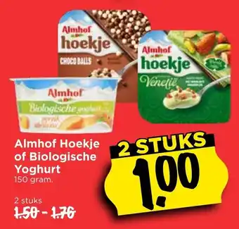 Vomar Voordeelmarkt Almhof Hoekje of Biologische yoghurt 2*150g aanbieding