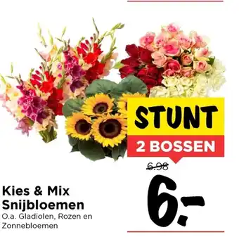 Vomar Voordeelmarkt Kies & Mix Snijbloemen Gladiolen, Rozen en Zonnebloemen aanbieding