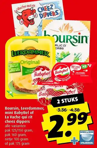 Boni Boursin, Leerdammer, mini BabyBel of La Vache qui rit cheez dippers aanbieding