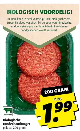 Boni Biologische runderhamburger aanbieding