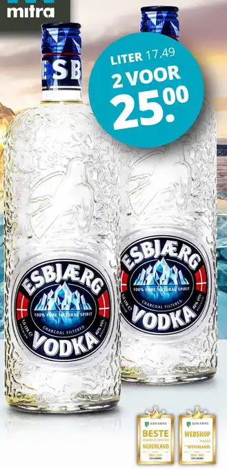 Mitra Esbjaerg vodka 1L aanbieding