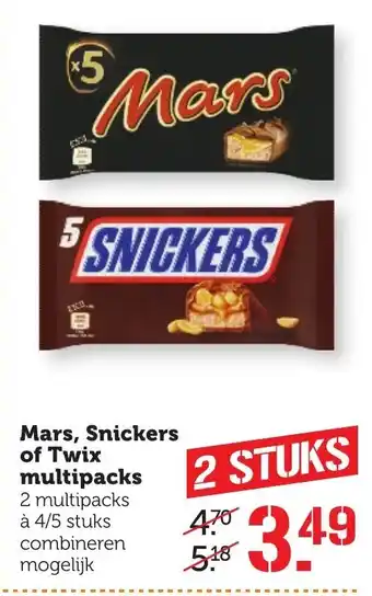 Coop Mars, Snikers of Twix 2*4/5-pack aanbieding