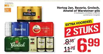 Coop Hertog Jan, Bavaria, Grolsch, Amstel of Warsteiner pils 12*330ml aanbieding