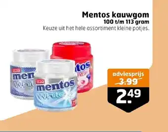 Trekpleister Mentos kauwgom 100 t/m 113 gram aanbieding