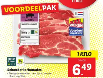 Lidl Schouderkarbonades 1 kilo aanbieding