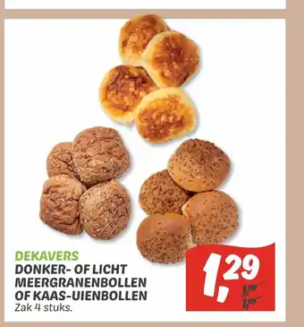 Dekamarkt Dekavers Donker- of licht meergranenbollen of kaas-uienbollen zak 4 stuks aanbieding