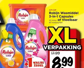 Vomar Voordeelmarkt Robijn Wasmiddel 3-in-1 Capsules 40 stuks of Vloeibaar aanbieding