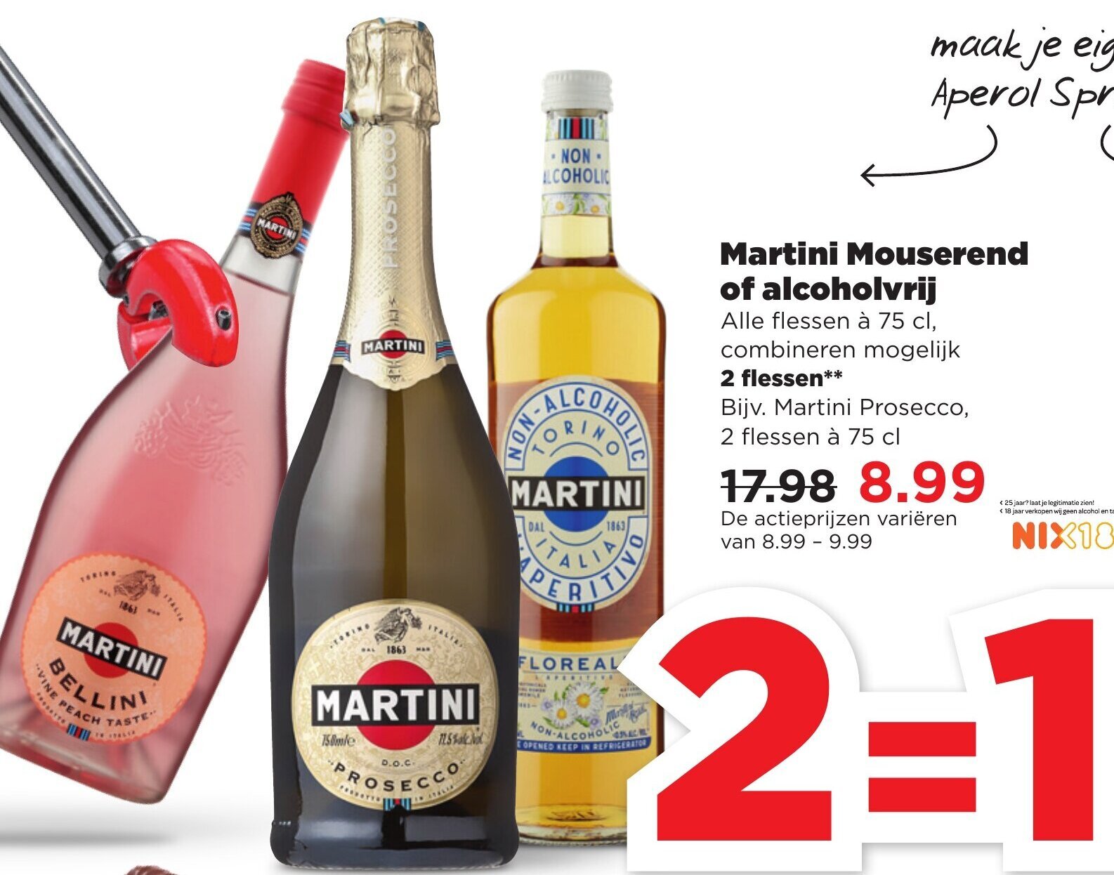 Martini Mousserend of Alcoholvrij 2*750ml aanbieding bij PLUS
