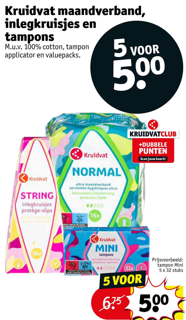 Kruidvat maandverband, inlegkruisjes en tampons aanbieding bij Kruidvat