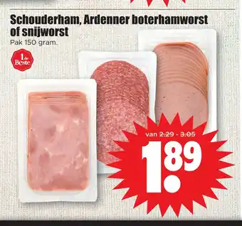 Dirk Schouderham, Ardenner boterhamworst of snijworst pak 150 gram aanbieding