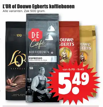 Dirk L'OR of Douwe Egberts koffiebonen 500 gram aanbieding