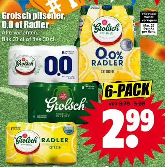 Dirk Grolsch pilsener, 0.0 of Radler aanbieding