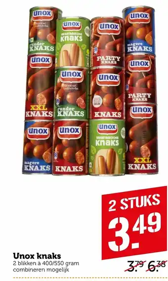 Coop Unox knaks 2*400/550g aanbieding