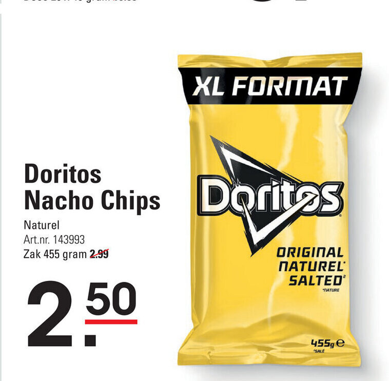 Doritos Nacho Chips naturel zak 455 gram aanbieding bij Sligro