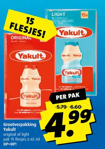 Boni Grootverpakking Yakult original of light pak 15 flesjes a 65 ml aanbieding