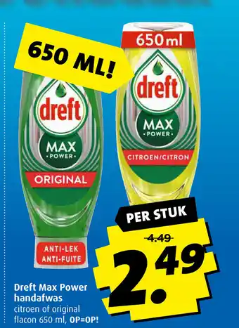 Boni Dreft Max Power handafwas citroen of original 650 ml per stuk aanbieding