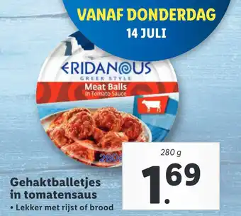 Lidl Gehaktballetjes in tomatensaus aanbieding