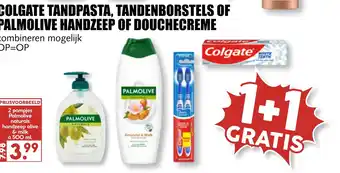 MCD Supermarkt COLGATE TANDPASTA, TANDENBORSTELS OF PALMOLIVE HANDZEEP OF DOUCHECREME aanbieding