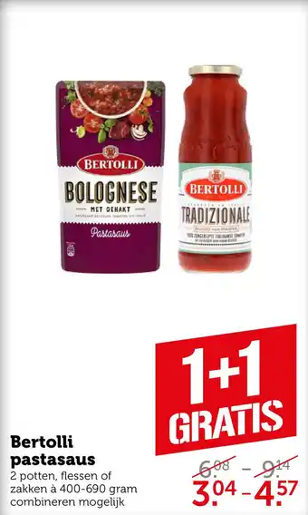 Coop Bertolli pastasaus aanbieding