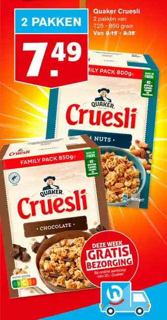 Hoogvliet Quaker Cruesli 725-850g aanbieding