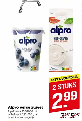 Coop Alpro verse zuivel 2*750ml/1L aanbieding