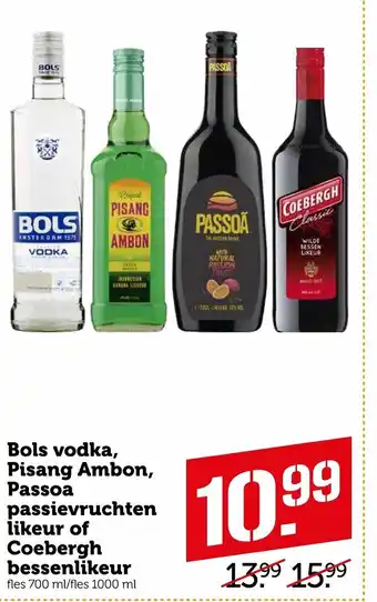 Coop Bols vodka, Pisang Ambon, Passoa passievruchten likeur of Coebergh bessenlikeur 700ml-1L aanbieding