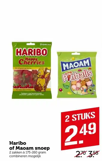 Coop Haribo of Maoam snoep 2*175-260 gr aanbieding