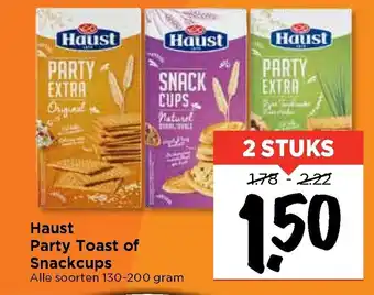 Vomar Voordeelmarkt Haust party toast of snackcups 2*130-200 gr aanbieding