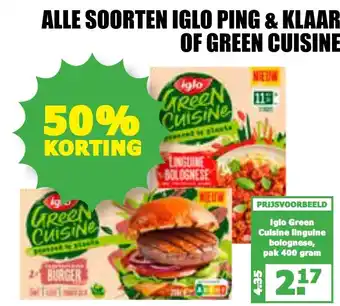 MCD Supermarkt Alle soorten Iglo Ping & Klaar of Green Cuisine 400gram aanbieding