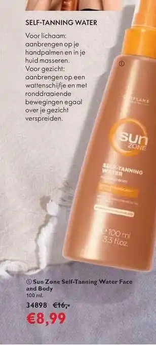 Oriflame Sun zone self-tanning water face and body 100 ml aanbieding