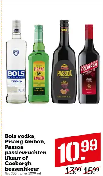 Coop Bols vodka, Pisang Ambon, Passoa passievruchter likeur of Coebergh bessenlikeur aanbieding