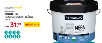 Praxis Renaulac muur- en plafondverf méga 10liter aanbieding