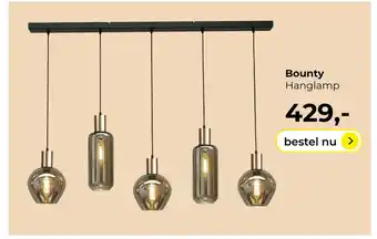 Lampidee Bounty - Hanglamp 5 lichts zwart/goud met 5 smoke glazen aanbieding