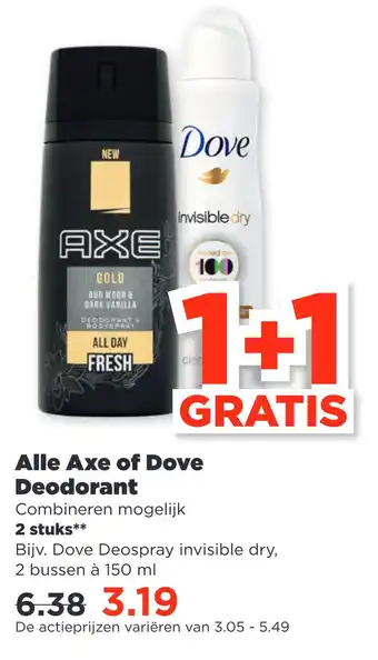 PLUS Alle Axe of Dove Deodorant aanbieding