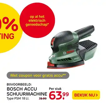 Praxis Bosch Accu Schuurmachine Type PSM 18 LI. aanbieding