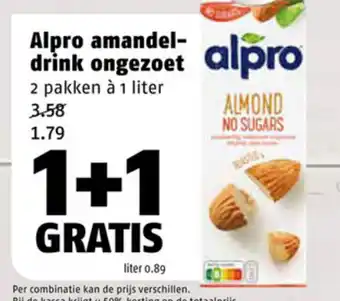 Poiesz Alpro amandeldrink ongezoet 1 liter aanbieding