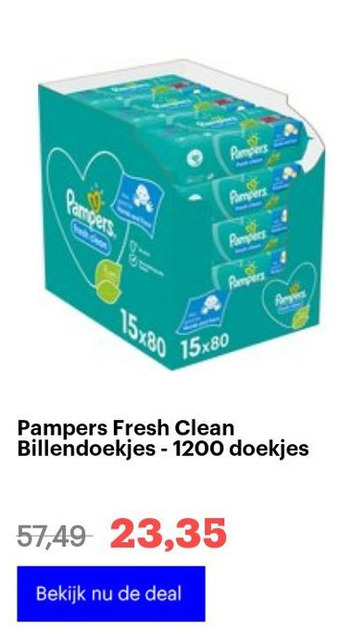 Bol.com Pampers Fresh Clean Billendoekjes - 1200 doekjes aanbieding