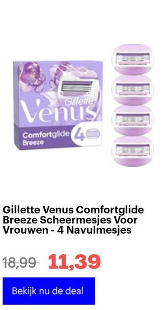 Bol.com Gillette Venus Comfortglide Breeze Scheermesjes Voor Vrouwen - 4 Navulmesjes aanbieding