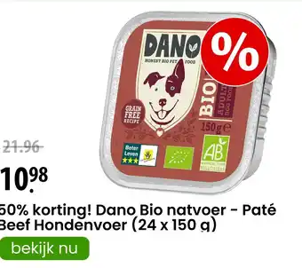 Zooplus Dano Bio natvoer - Paté Beef Hondenvoer (24 x 150 g) aanbieding