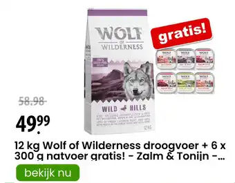 Zooplus Wolf of Wilderness droogvoer + 6 x 300 g natvoer gratis! - Zalm & Tonijn - ... aanbieding