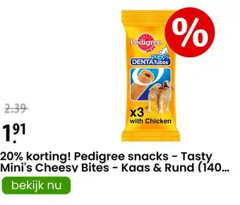 Zooplus Pedigree snacks - Tasty Mini's Cheesy Bites - Kaas & Rund (140... aanbieding