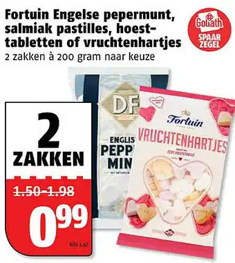 Poiesz Fortuin Engelse pepermunt, salmiak pastilles, hoest- tabletten of vruchtenhartjes aanbieding