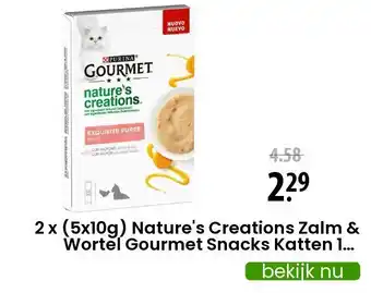 Zooplus 2 x (5x10g) Nature's Creations Zalm & Wortel Gourmet Snacks Katten 1+1 gratis! aanbieding