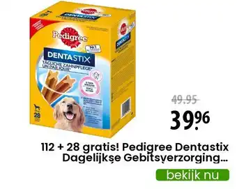 Zooplus 112 + 28 gratis! Pedigree Dentastix Dagelijkse Gebitsverzorging - Multipack (28 Stuks) Voor Grote Honden (>25 kg) aanbieding